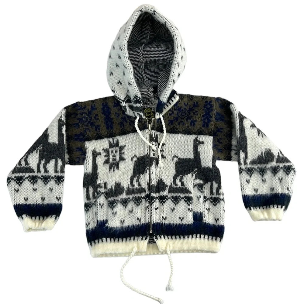 Tejidos Gray White Fair Isle Knit Zip Up Sweater Kids Boys 0 Baby Hooded